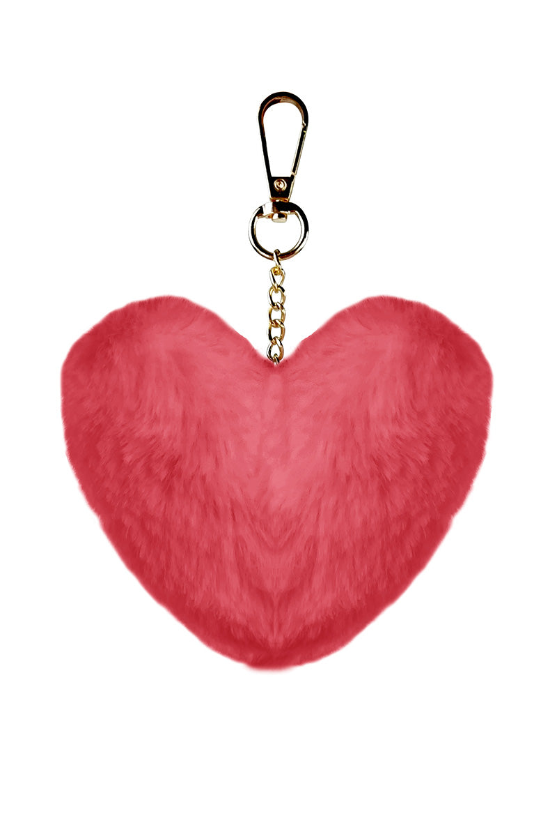 Red Faux Fur Heart Keychain