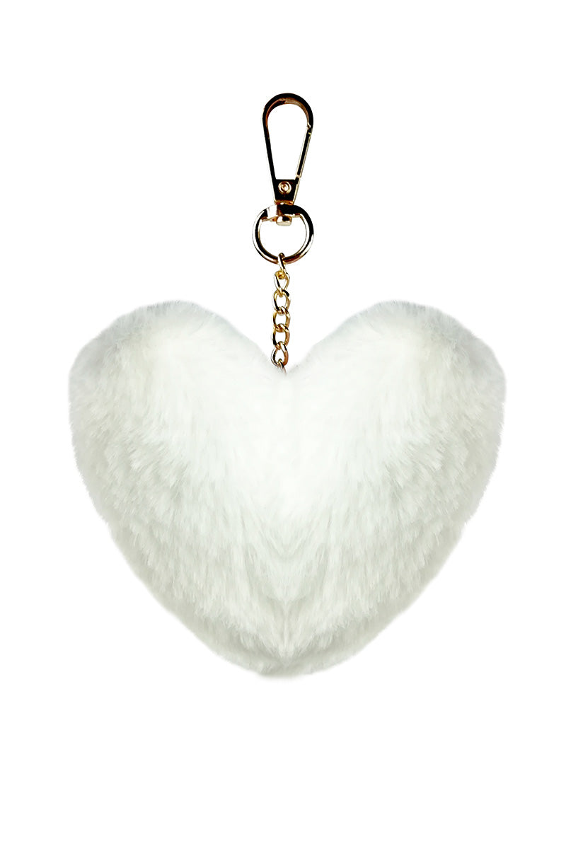 White Faux Fur Heart Keychain