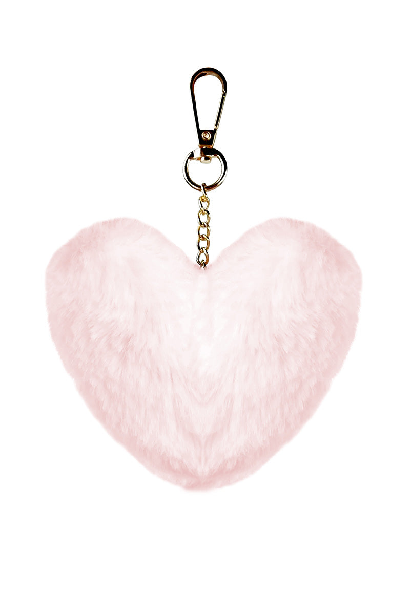 Pink Faux Fur Heart Keychain